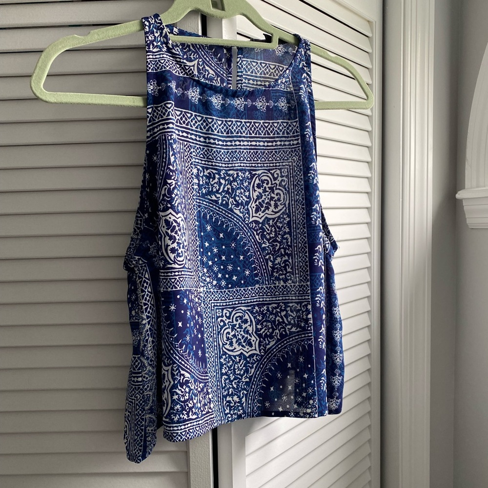 Blue printed crop top blouse